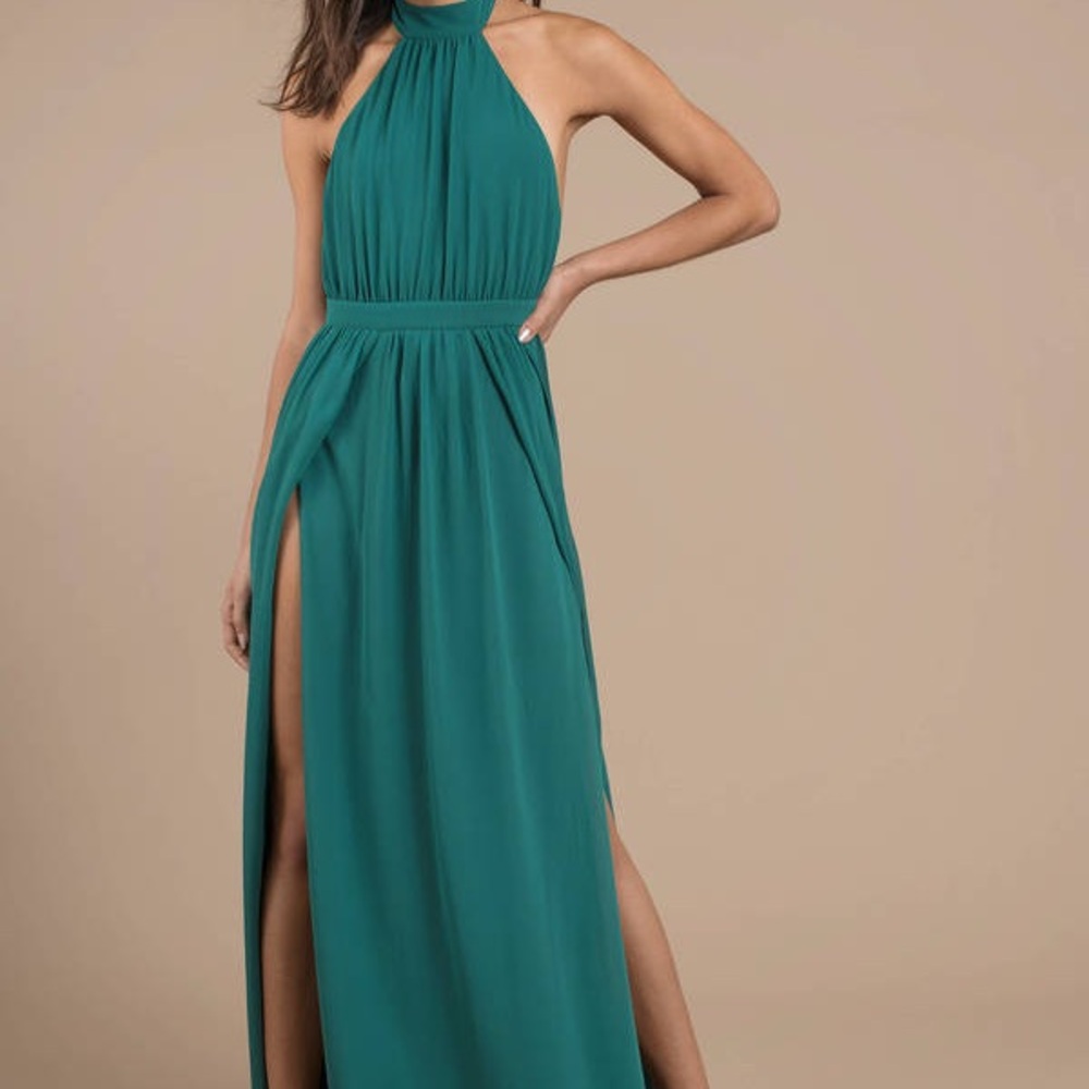 Tobi Emberald Green Halter Dress with Slit